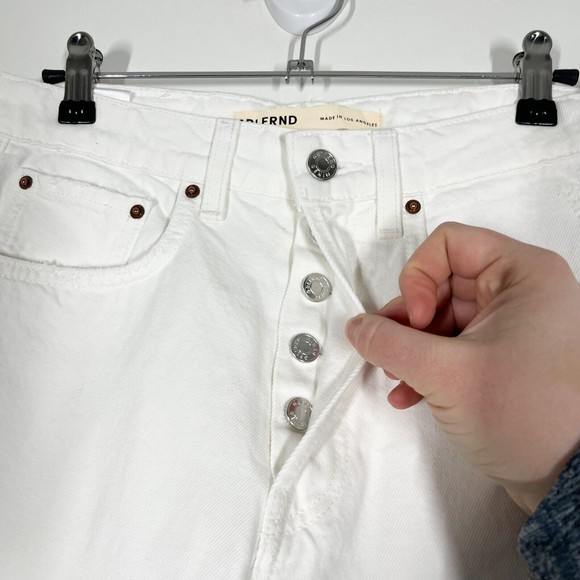 GRLFRND Karolina High Rise Straight Crop Jeans‎ White Frayed Hem Denim Sz 26 NEW - Picture 6 of 12